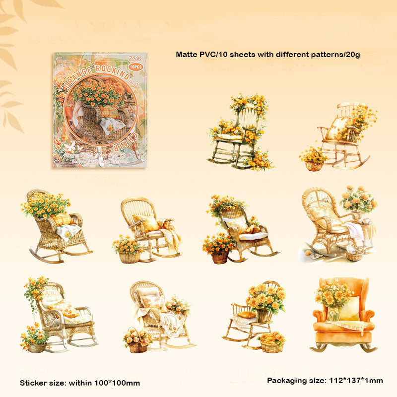 NFYY601 - pet sticker pack warm wind chanting chair series retro creative handbook material stickers 10 pieces into 6