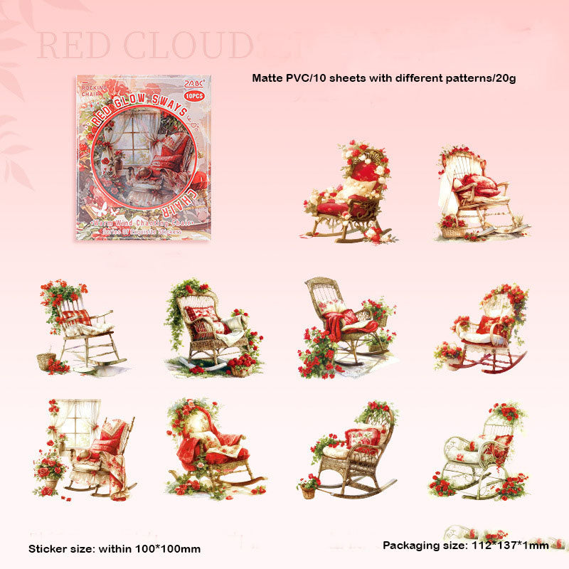 NFYY603 - pet sticker pack warm wind chanting chair series retro creative handbook material stickers 10 pieces into 6