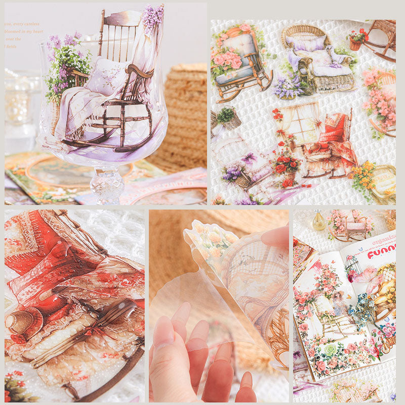 NFYY603 - pet sticker pack warm wind chanting chair series retro creative handbook material stickers 10 pieces into 6