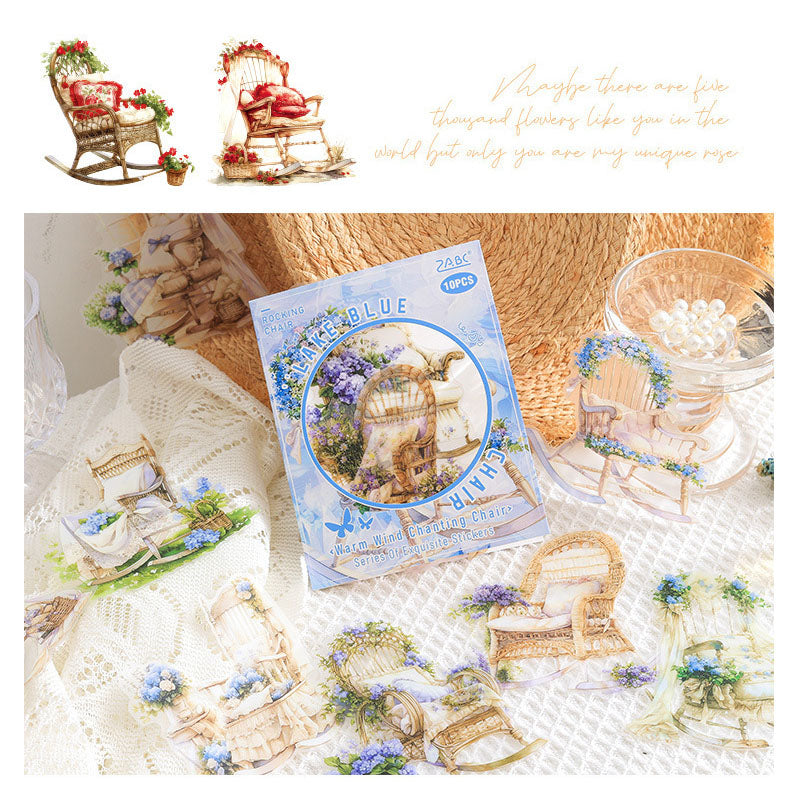 NFYY605 - pet sticker pack warm wind chanting chair series retro creative handbook material stickers 10 pieces into 6