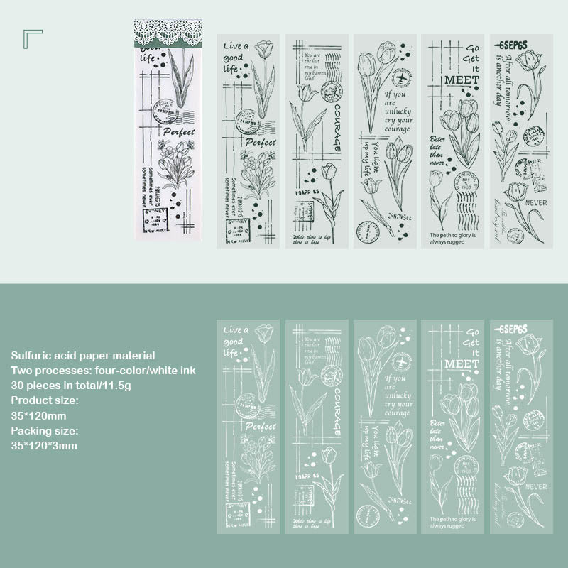 NNHY802 - sticker this murmur flower series creative retro sulphuric acid paper white ink hand account material 30 sheets into