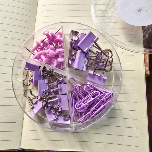 Stationery Set| Paper Binding Clips and Pins (Purple) | Binder Clip | Board Pin | Gems Clip