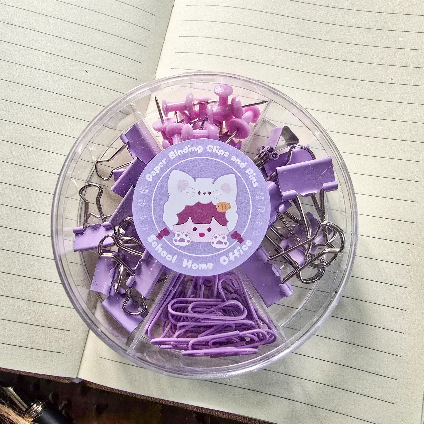 Stationery Set| Paper Binding Clips and Pins (Purple) | Binder Clip | Board Pin | Gems Clip
