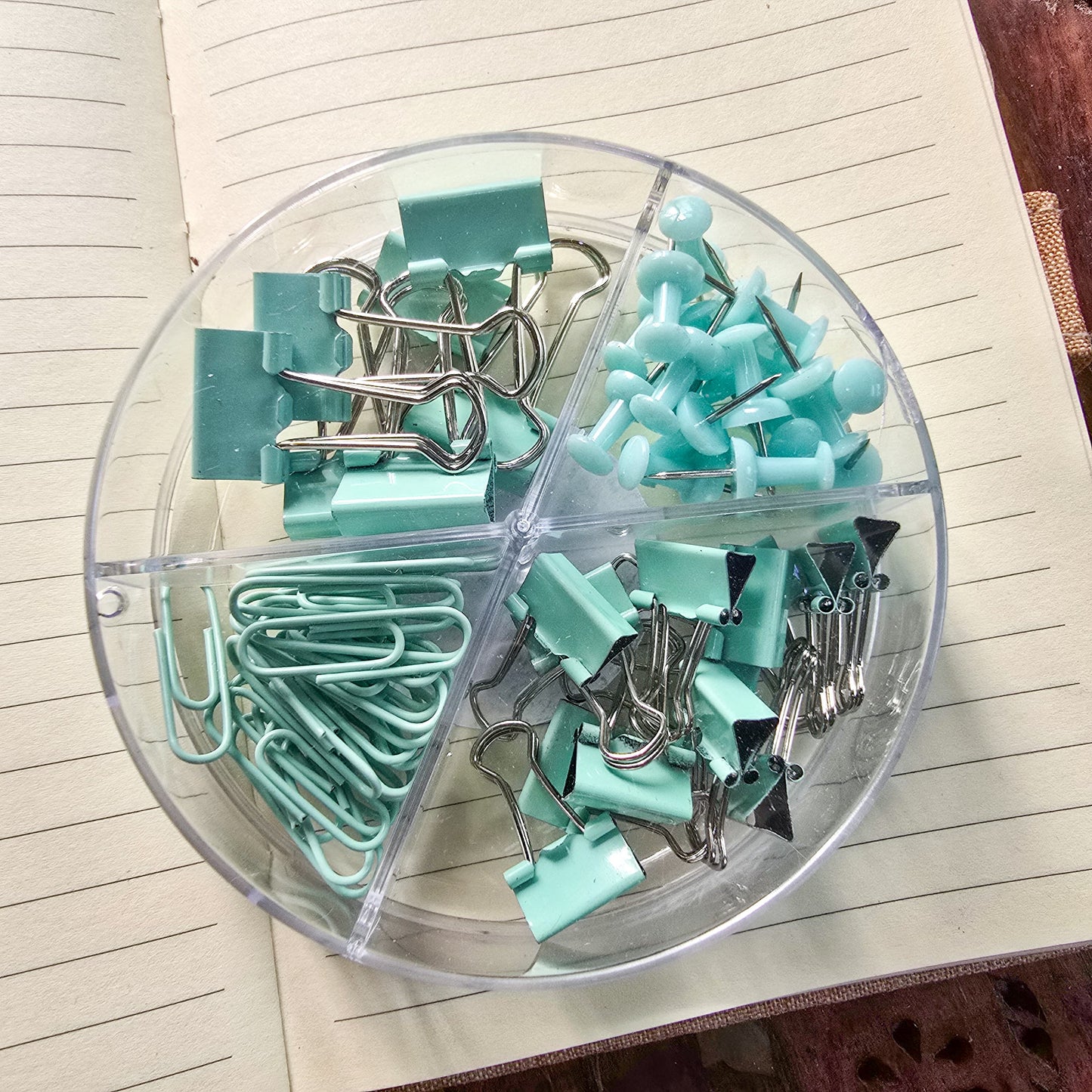 Stationery Set| Paper Binding Clips and Pins (Sea Green)| Binder Clip| Board Pin| Gems Clip