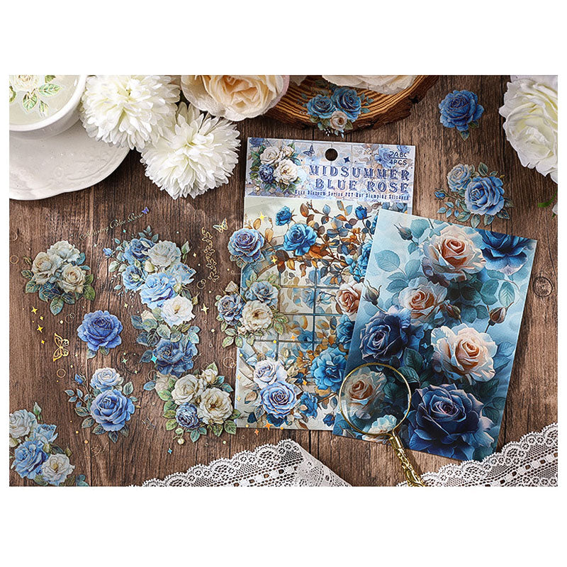 QWHK601 - stickers rose blossom series special oil hot stamping film cutting handbook waterproof pet stickers| Blue