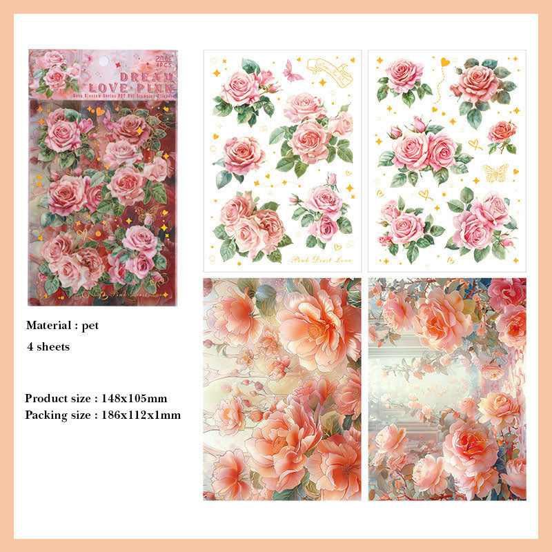 QWHK603 - stickers rose blossom series special oil hot stamping film cutting handbook waterproof pet stickers