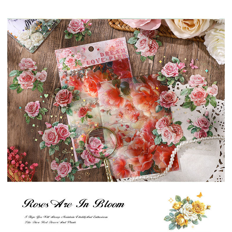 QWHK603 - stickers rose blossom series special oil hot stamping film cutting handbook waterproof pet stickers