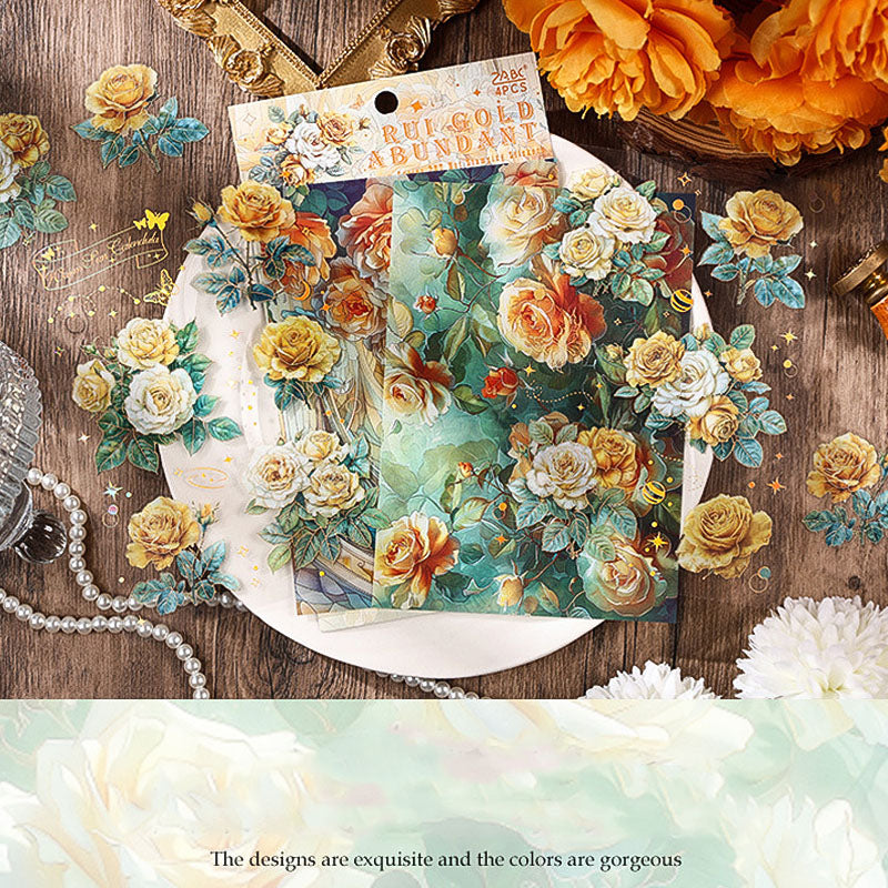 QWHK605 - stickers rose blossom series special oil hot stamping film cutting handbook waterproof pet stickers|Yellow