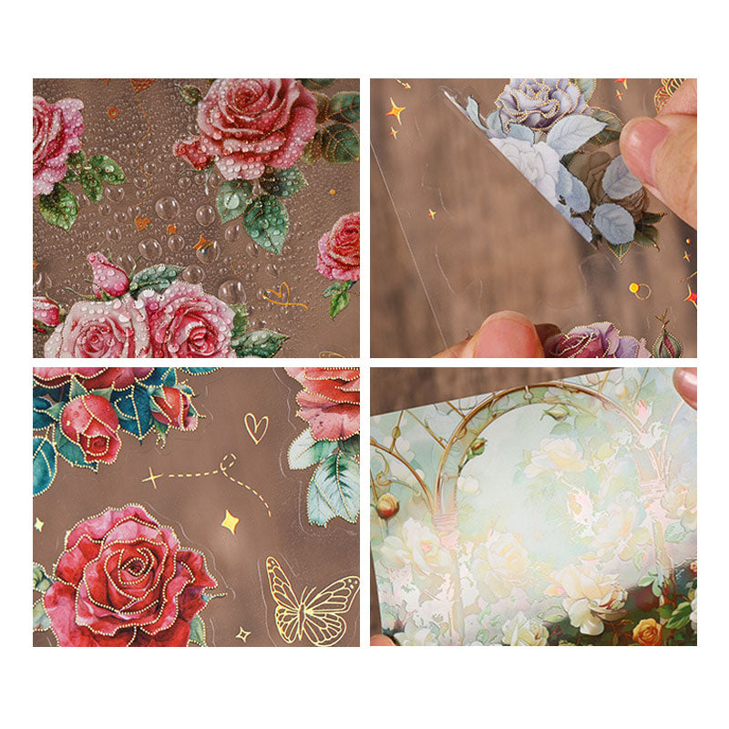 QWHK605 - stickers rose blossom series special oil hot stamping film cutting handbook waterproof pet stickers|Yellow