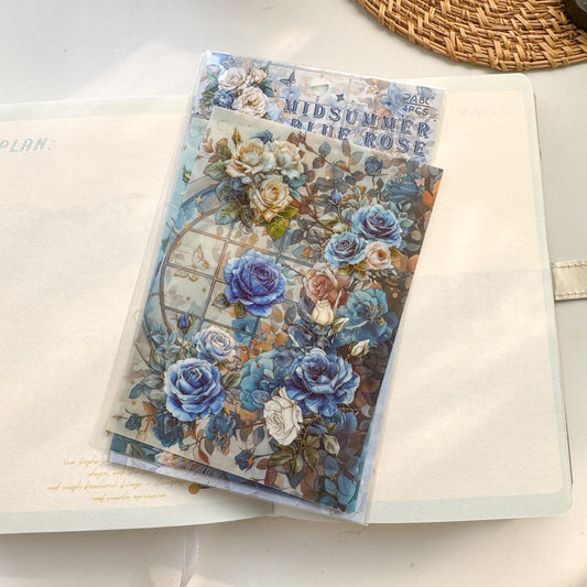QWHK601 - stickers rose blossom series special oil hot stamping film cutting handbook waterproof pet stickers| Blue