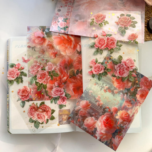 QWHK603 - stickers rose blossom series special oil hot stamping film cutting handbook waterproof pet stickers