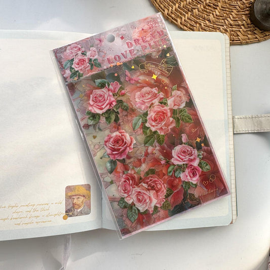 QWHK603 - stickers rose blossom series special oil hot stamping film cutting handbook waterproof pet stickers