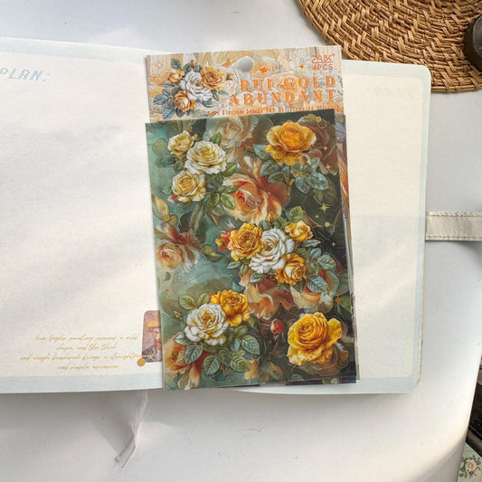 QWHK605 - stickers rose blossom series special oil hot stamping film cutting handbook waterproof pet stickers|Yellow