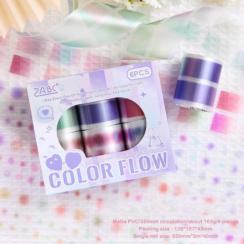 SCLZ101 - boxed tape color flow series landscaping tape pet cutting film handbook circulation sticker 6 rolls