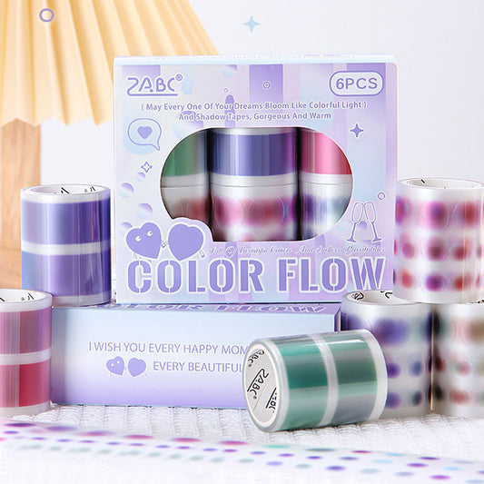 SCLZ101 - boxed tape color flow series landscaping tape pet cutting film handbook circulation sticker 6 rolls