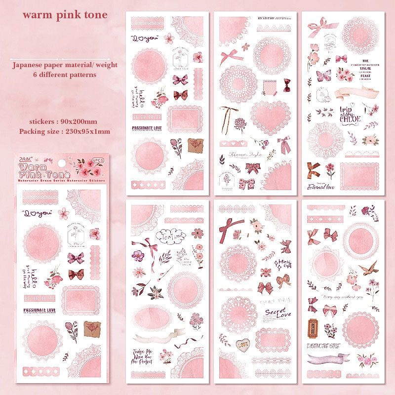 SCMJ603 - material pack watercolor dream series ins wind and paper hand curtain retro film DIY sticker | Pink