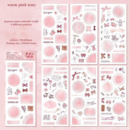 SCMJ603 - material pack watercolor dream series ins wind and paper hand curtain retro film DIY sticker | Pink