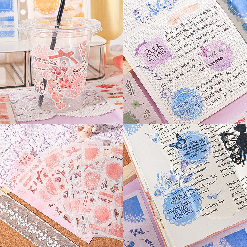 SCMJ603 - material pack watercolor dream series ins wind and paper hand curtain retro film DIY sticker | Pink