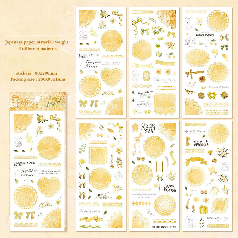 SCMJ604 - material pack watercolor dream series ins wind and paper hand curtain retro film DIY sticker | Yellow