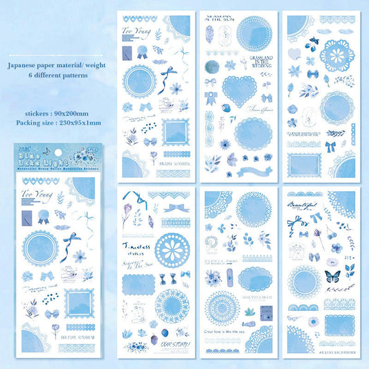SCMJ605 - material pack watercolor dream series ins wind and paper hand curtain retro film DIY sticker | Blue