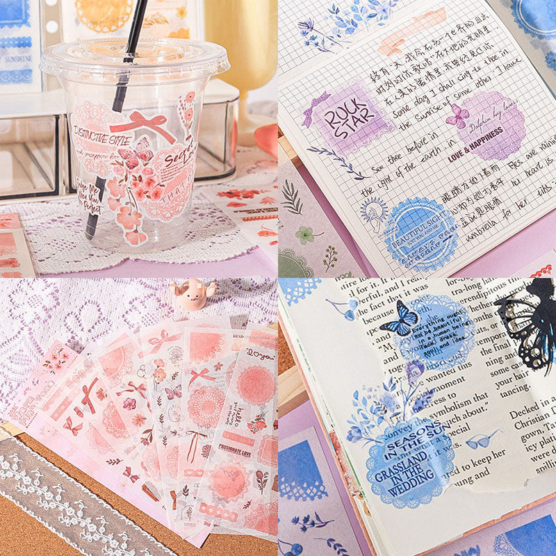 SCMJ605 - material pack watercolor dream series ins wind and paper hand curtain retro film DIY sticker | Blue