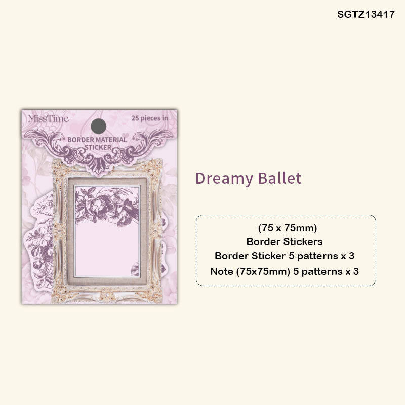 Sgtz13417 Retro Border Material Paper Sticker 25Pc
