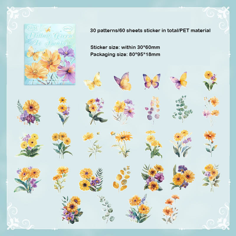 SJHY602 - Cross-border pet stickers four seasons flower language series creative flower theme handbook retro stickers 60 pieces into 6 types