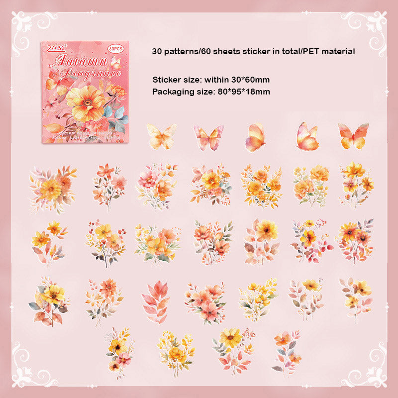 SJHY605 - Cross-border pet stickers four seasons flower language series creative flower theme handbook retro stickers 60 pieces into 6 types