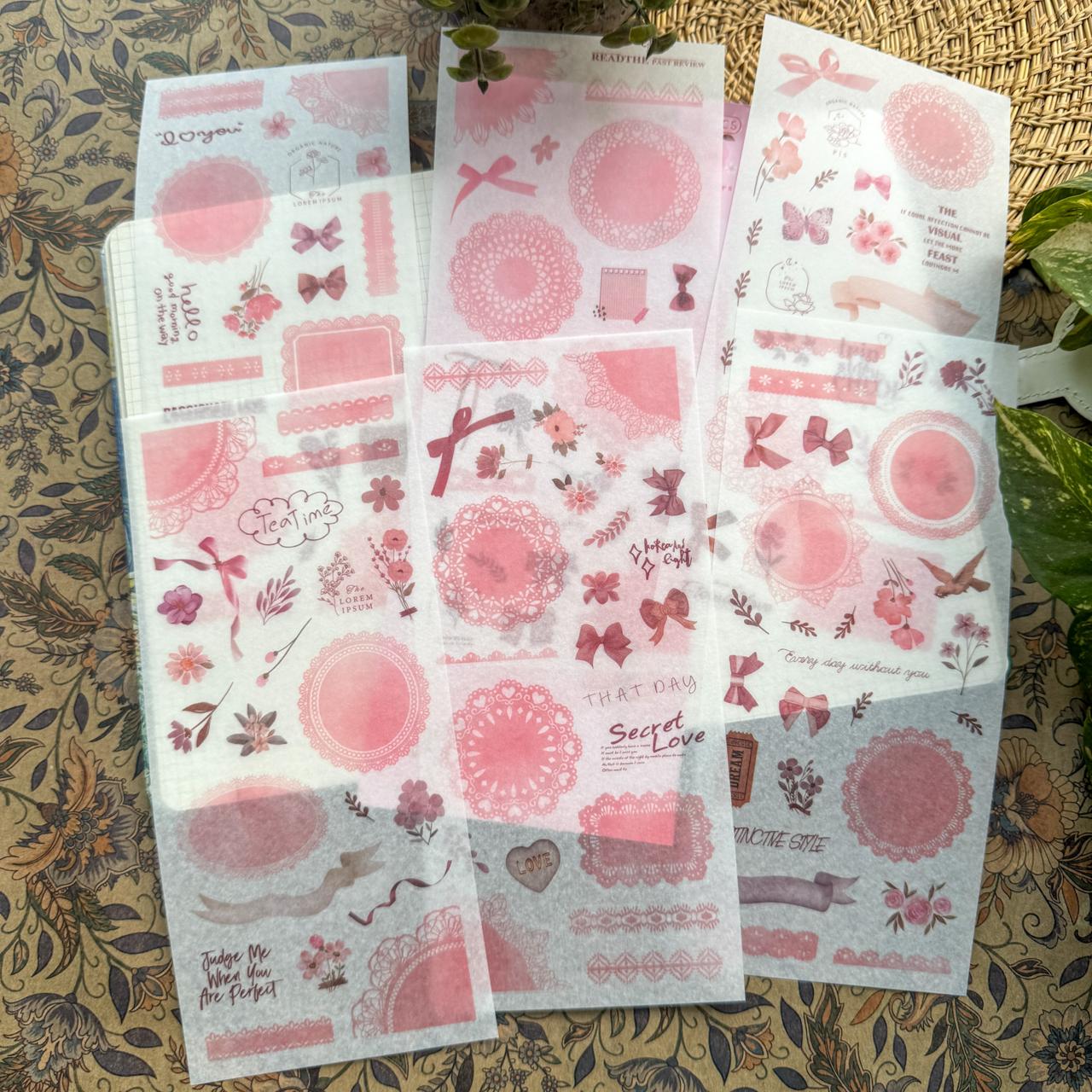 SCMJ603 - material pack watercolor dream series ins wind and paper hand curtain retro film DIY sticker | Pink