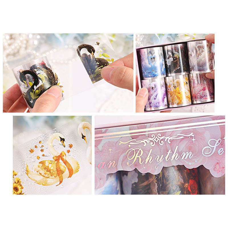 TEYL605 - Sticker Roll| Swan Rhythm Landscaping Hand Account Tape DIY Hand Account Waterproof Cut Film Pet Tape Sticker