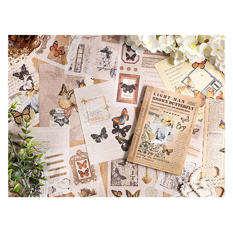 TJGYB402 - guide light and shadow thin retro creative sticker this cutting film hand account sticker book material paper 40 sheets into