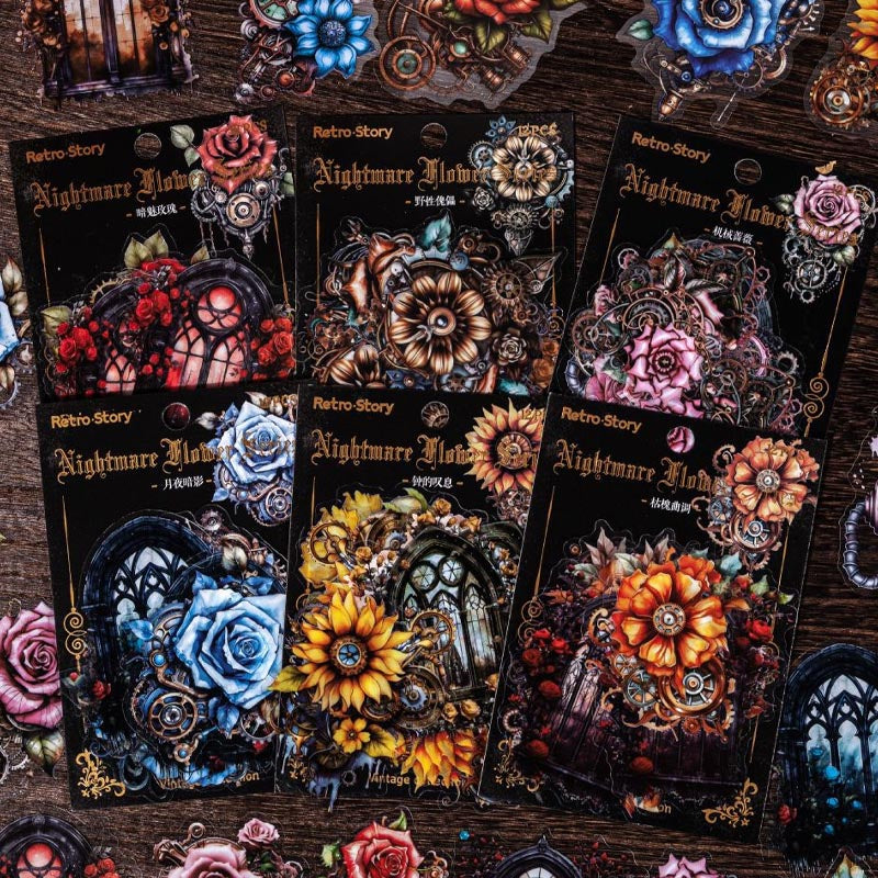 Tzzh035 Nightmare Retro Flower Sticker 12Pc