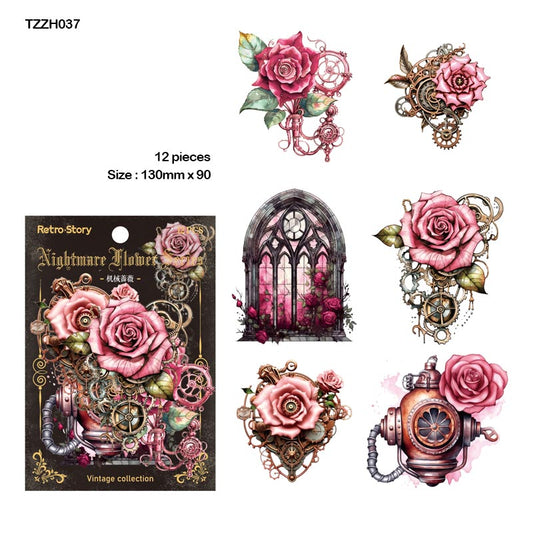 Tzzh037 Nightmare Retro Flower Sticker 12Pc
