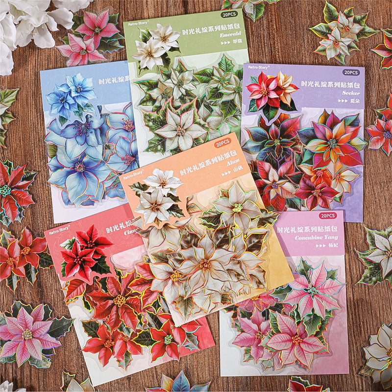 TZZH165|G-3|-Retro Story PET sticker pack Time Blossom Series Flower Notebook Decoration Material 20 Sheets 6 Types