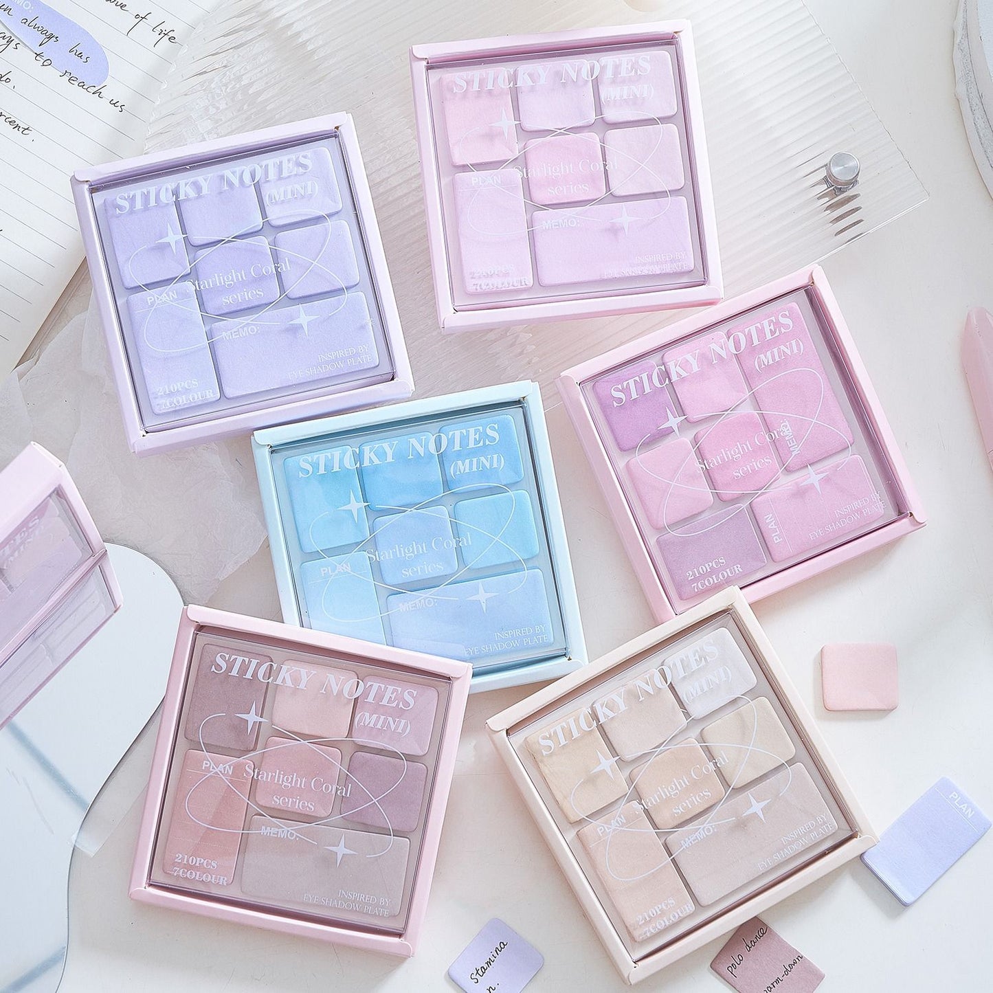 SN-1909-210(HMC) - Hazelnut Cocoa Paper Pastel Sticky Notes/Memo Pads Set | 95 mm * 98mm | 210 Sheets | Eye Shadow Sticky Notes