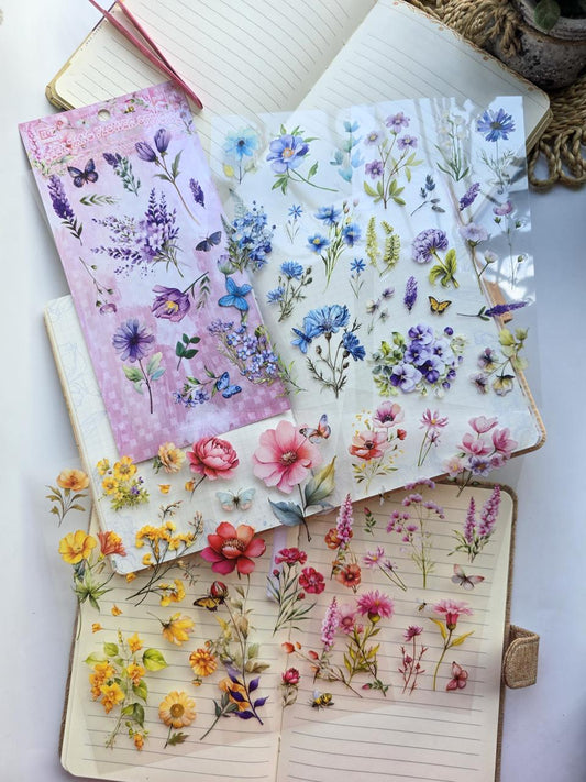 QHHF-604 Multicolour Floral PET Sticker Sheets | Nature Collection | 6 Sheets