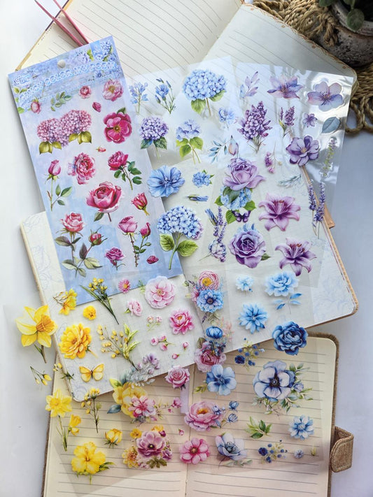 QHHF-601 Multicolour Floral PET Sticker Sheets | Nature Collection | 6 Sheets