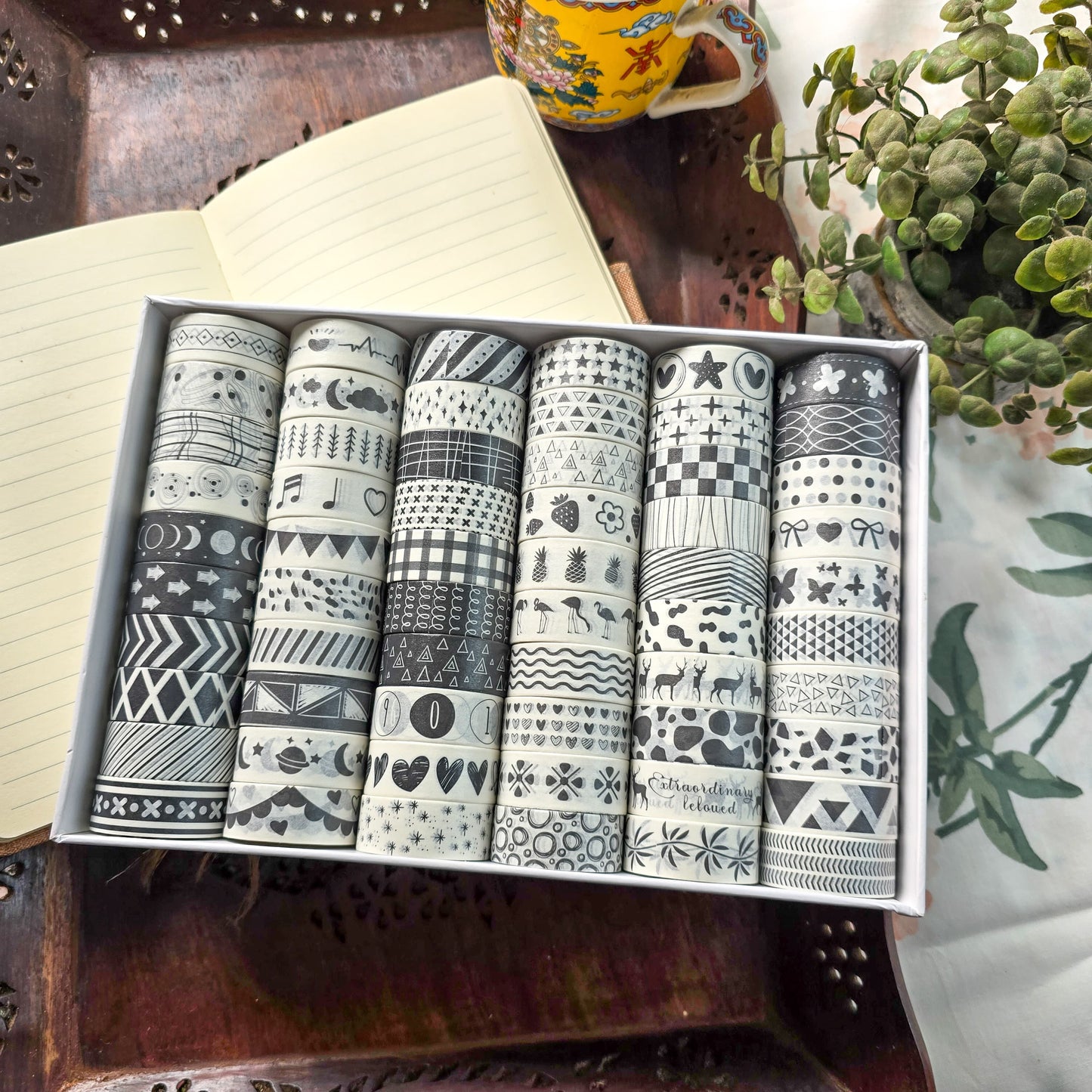 XM-JD2878 | Black & White| Random 2pcs Decorative Washi Tapes | 1.5cm| 2mtr Long|