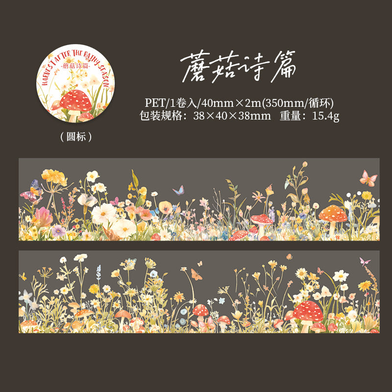 MHD-YJHD004-Mushroom Theme Transparent PET Sticker Roll | 40 mm | 2mtr