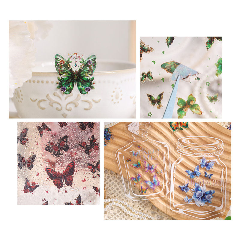 YXMD604 - sticker under the moon butterfly laser shell light hand account sticker waterproof pet film hand account material