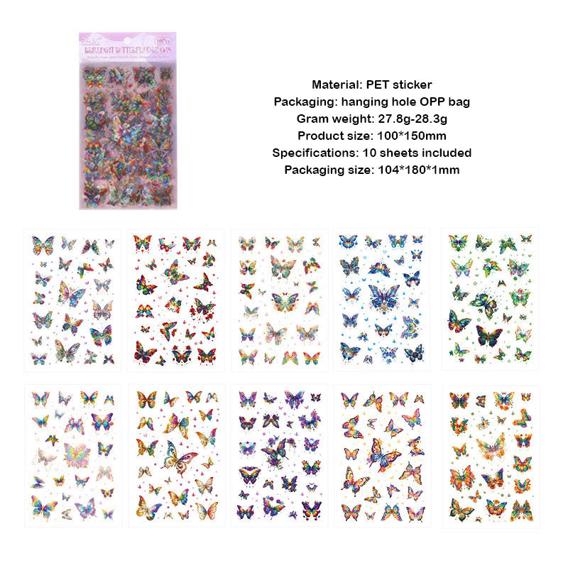 YXMD605 - sticker under the moon butterfly laser shell light hand account sticker waterproof pet film hand account material