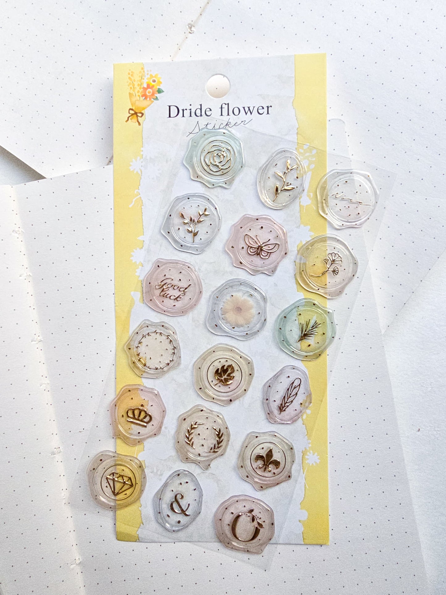 ZWBL-06 Wax Seal Flower Sticker| Daiso Luxury Deco Sticker|3d Decorative Wax Seal Sticker |1 Sheet 9x20.5cm|Yellow Theme| Lunar (Copy)