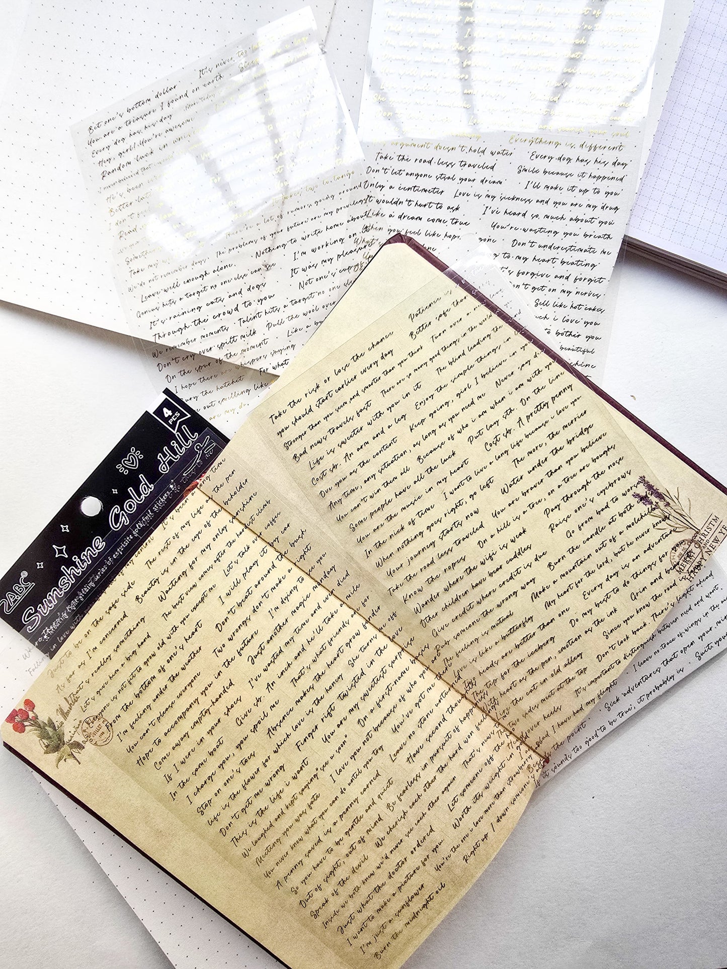 Fglj404 Sunshine Gold Hill English Writting Quote Precut Pet Sticker | 4 Sheet