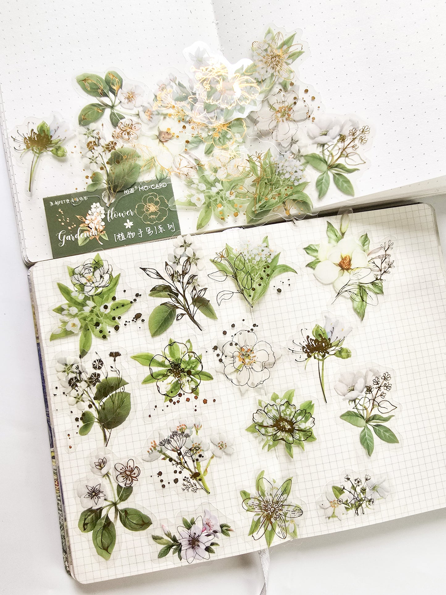 Mmk06e385 Pet Sticker Foiled sticker Flower series | mocard 30 pcs | Green Flower
