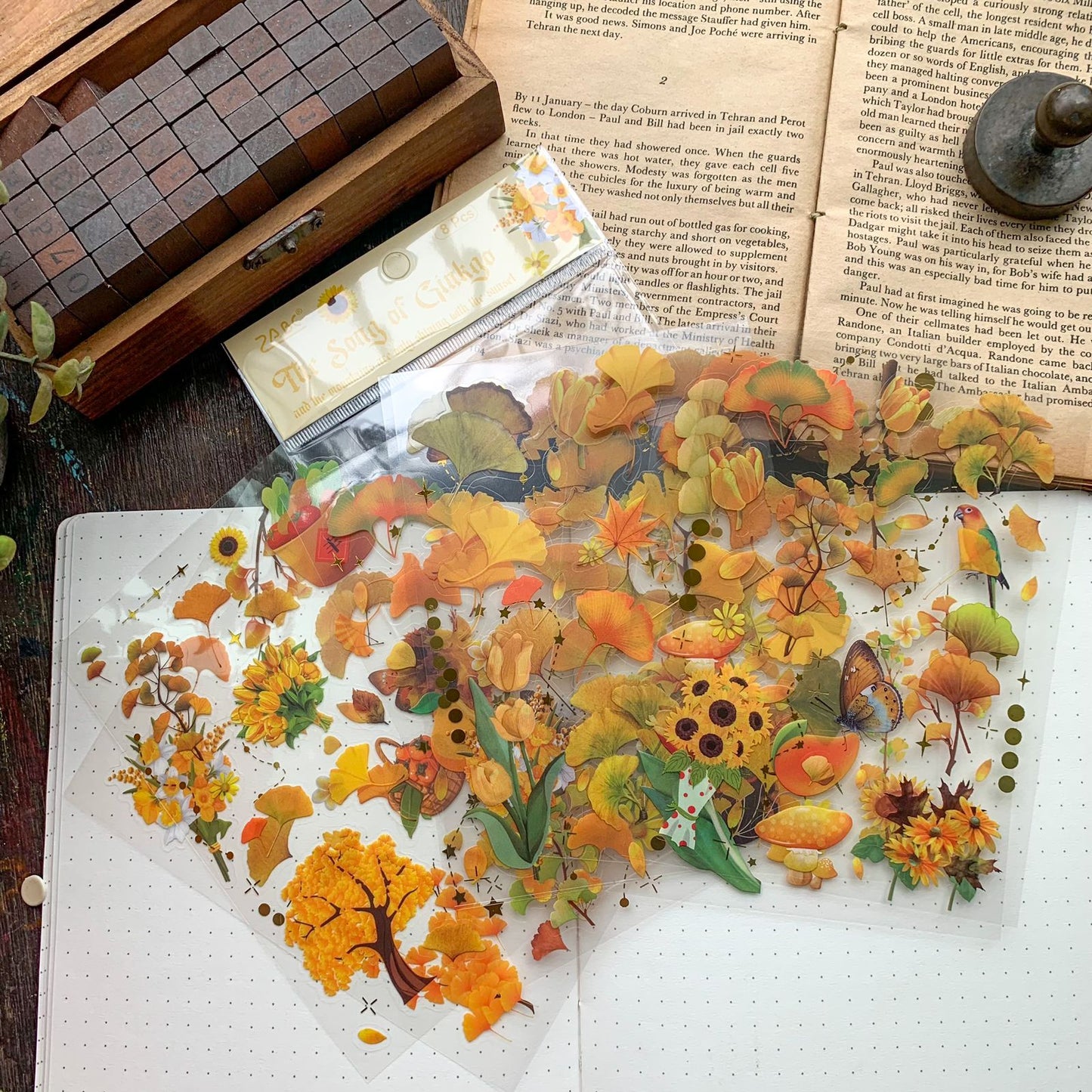 Slzg 402 PET Journal Paper Sticker song of ginkgo yellow leaf - 8 sheets