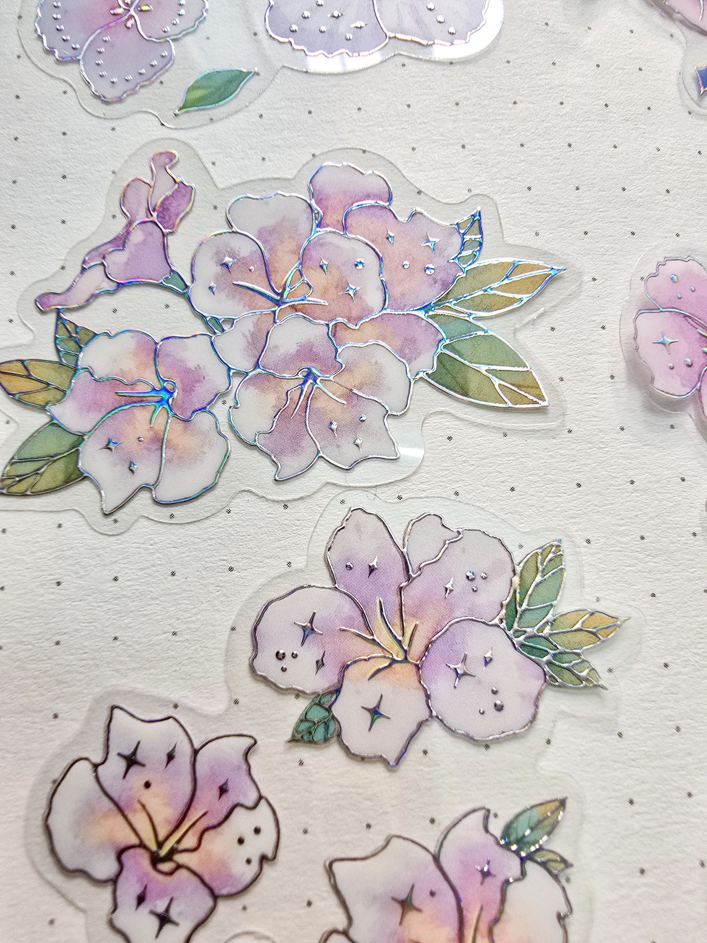 PMTZB-0142 Purple Flower Sticker| Transparent Pet Sticker 15 Pcs