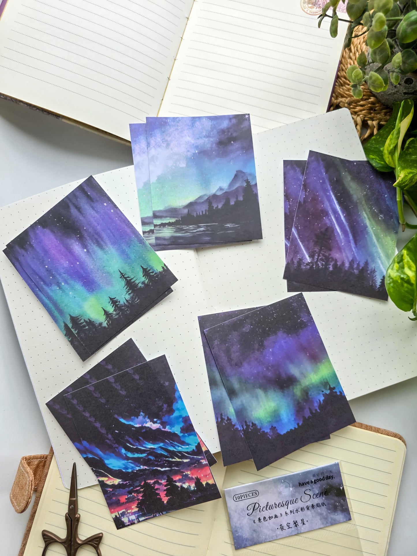 MHD-JSRH005-Scenery Theme Transparent Stickers | 80x100mm | 5 Designs 2 Each | 10 Stickers Total