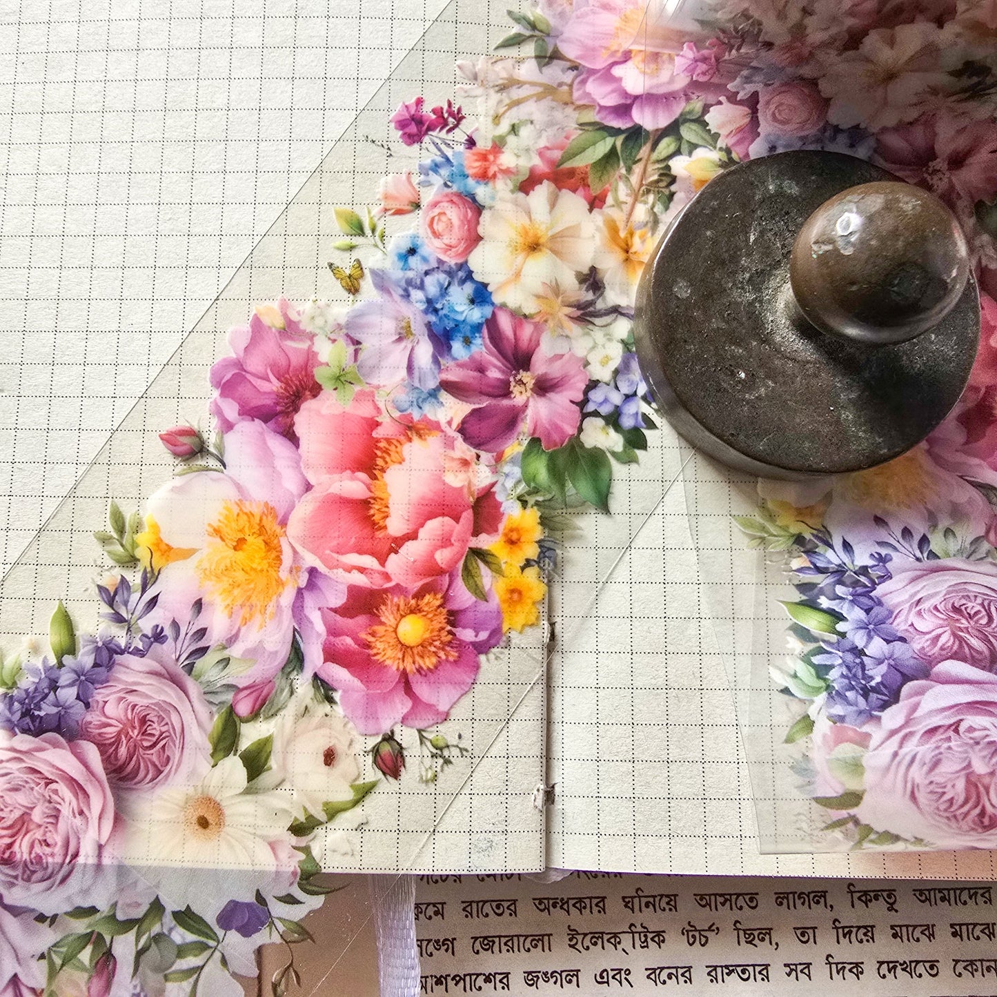 HHLN101 -F Flower Pet sticker Roll Pink| Floral Journal Sticker Retro Pet sticker