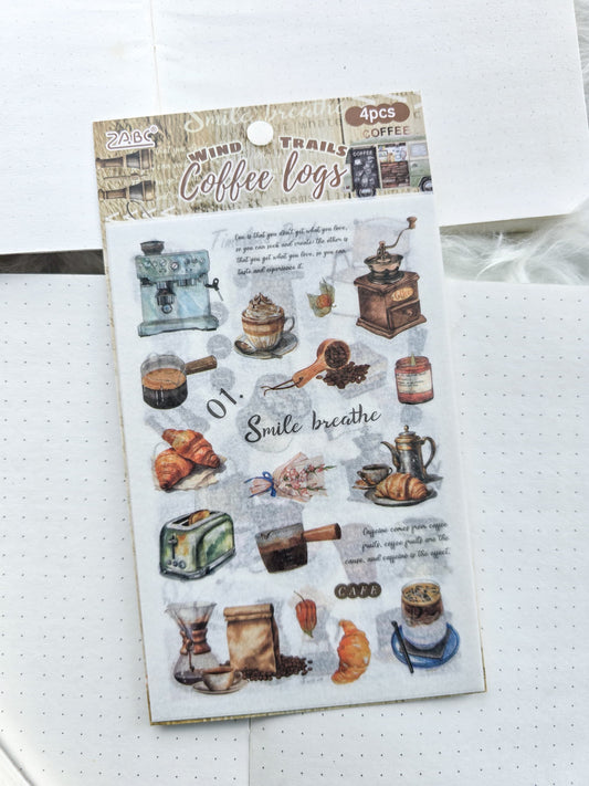 Yyj402|G-8| Wind Trails Coffee Logs Deco Sticker Coffee | 4 Sheet 100*150 mm