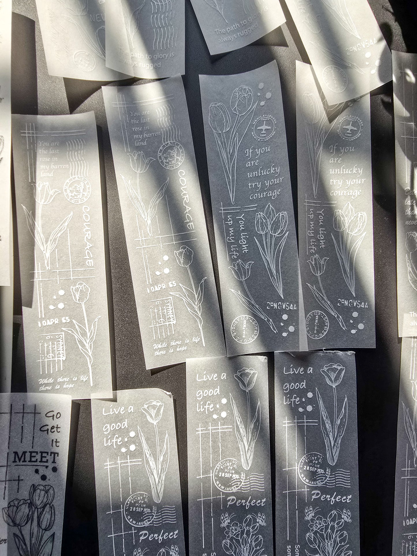 NNHY802 - sticker this murmur flower series creative retro sulphuric acid paper white ink hand account material 30 sheets into